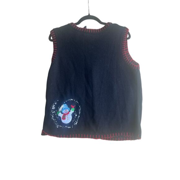 Basic Editions Vintage Vest Snowman & Pearl Embellishments Sweater Black XL - Picture 2 of 9